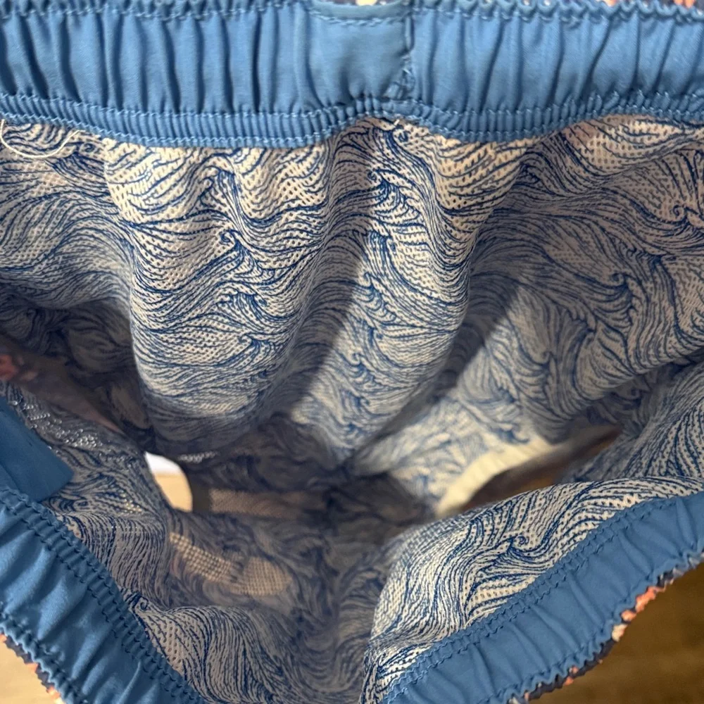 Peter Millar Men's Seaside Blue and Pink Patterned Board Shorts size M